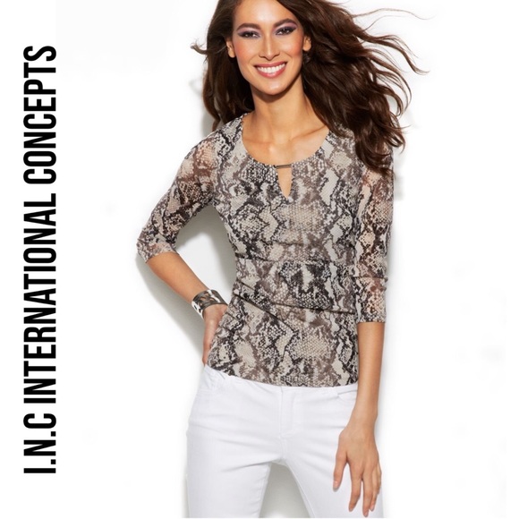 INC International Concepts Tops - I.N.C Snake Print Mesh Sleeve Women’s Top